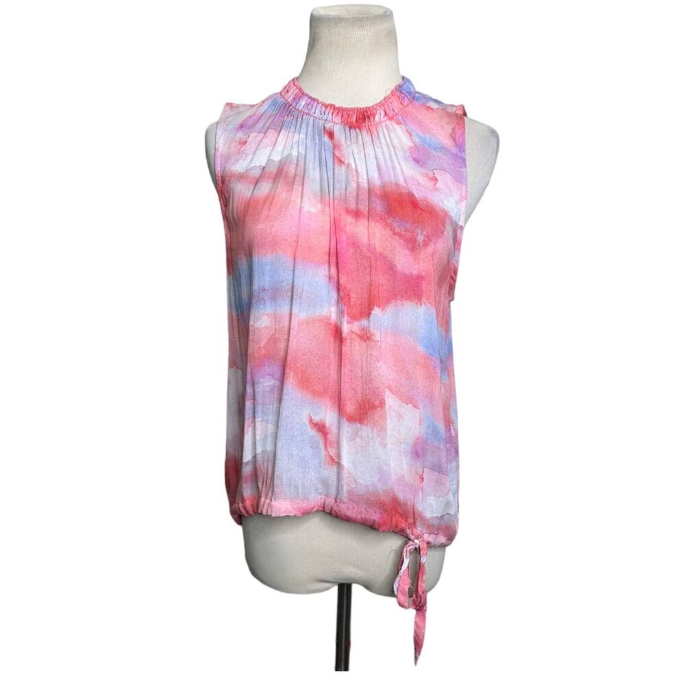 Bella Dahl pink blue dye rayon sleeveless side waist tie blouse size Small
